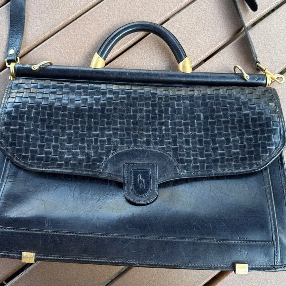 Vintage Hartmann By Lombardo Leather Flap Over Double Gusset Briefcase Zippered